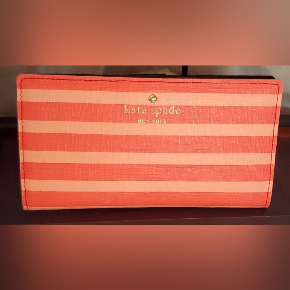 Kate Spade Storybook Lining Red and Pink Striped Wallet